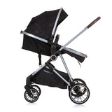 Chipolino Aura faltbar 3-in-1-Kinderwagen mit Windelbeutel Obsidian Schwarz Silber