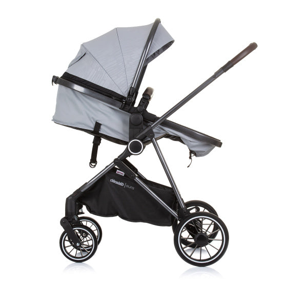 Chipolino Aura faltbar 3-in-1-Kinderwagen mit Windelbeutel aschgrau Schwarz
