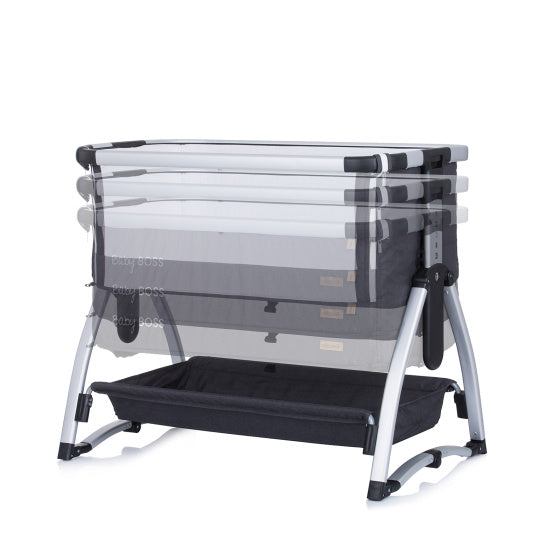 Chipolino Baby Boss Co-Schlafer mit Schwungfunktion Moskitonetz Anthrazitgrau Silber
