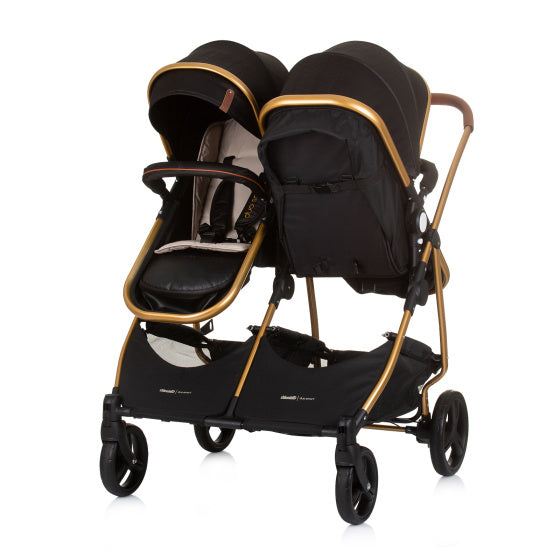 Chipolino Duo Klappkinderwagen für 2 Obsidian Gold Schwarz
