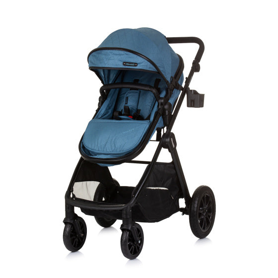 Chipolino Harmony faltbarer 3-in-1 Kinderwagen mit Wickeltasche Jeansblau Schwarz
