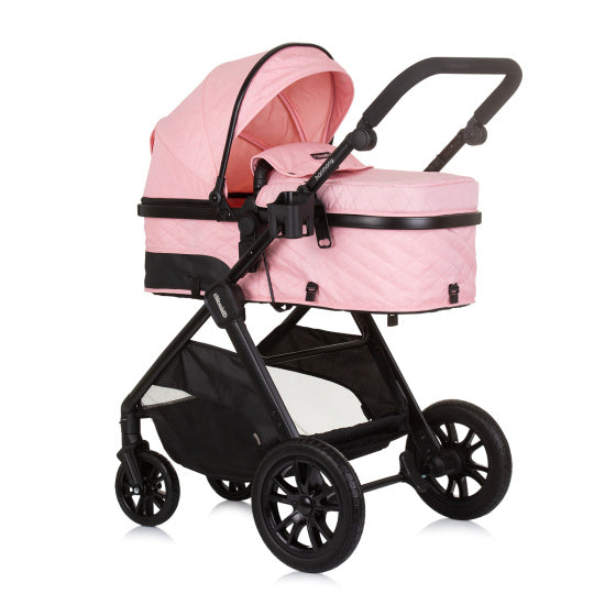 Chipolino Harmony faltbarer 3-in-1-Kinderwagen mit Wickeltasche rosa