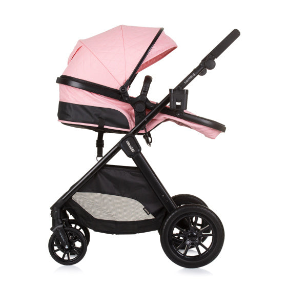 Chipolino Harmony faltbarer 3-in-1-Kinderwagen mit Wickeltasche rosa