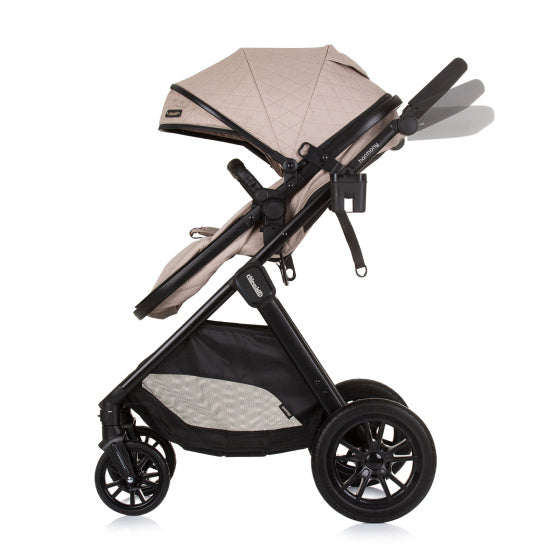 Chipolino Harmony faltbarer 3-in-1-Kinderwagen mit Wickeltasche Macadamia Beige Schwarz