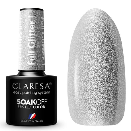 Claresa UV-LED-Gel-Nagellack, 5 ml, voller Glitzer, 1 Silber