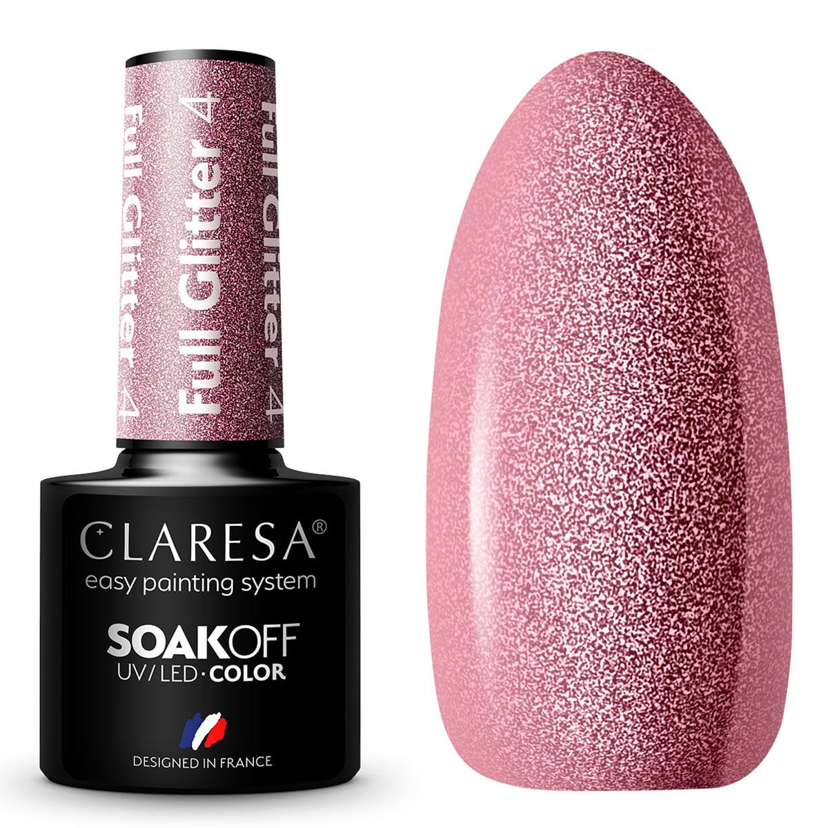 Claresa UV-LED-Gel-Nagellack, 5 ml, Full Glitter 4 Cool Pink