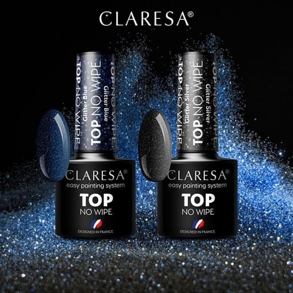 Claresa Überlack ohne Abwischen, glitzernd, blau, 5 ml