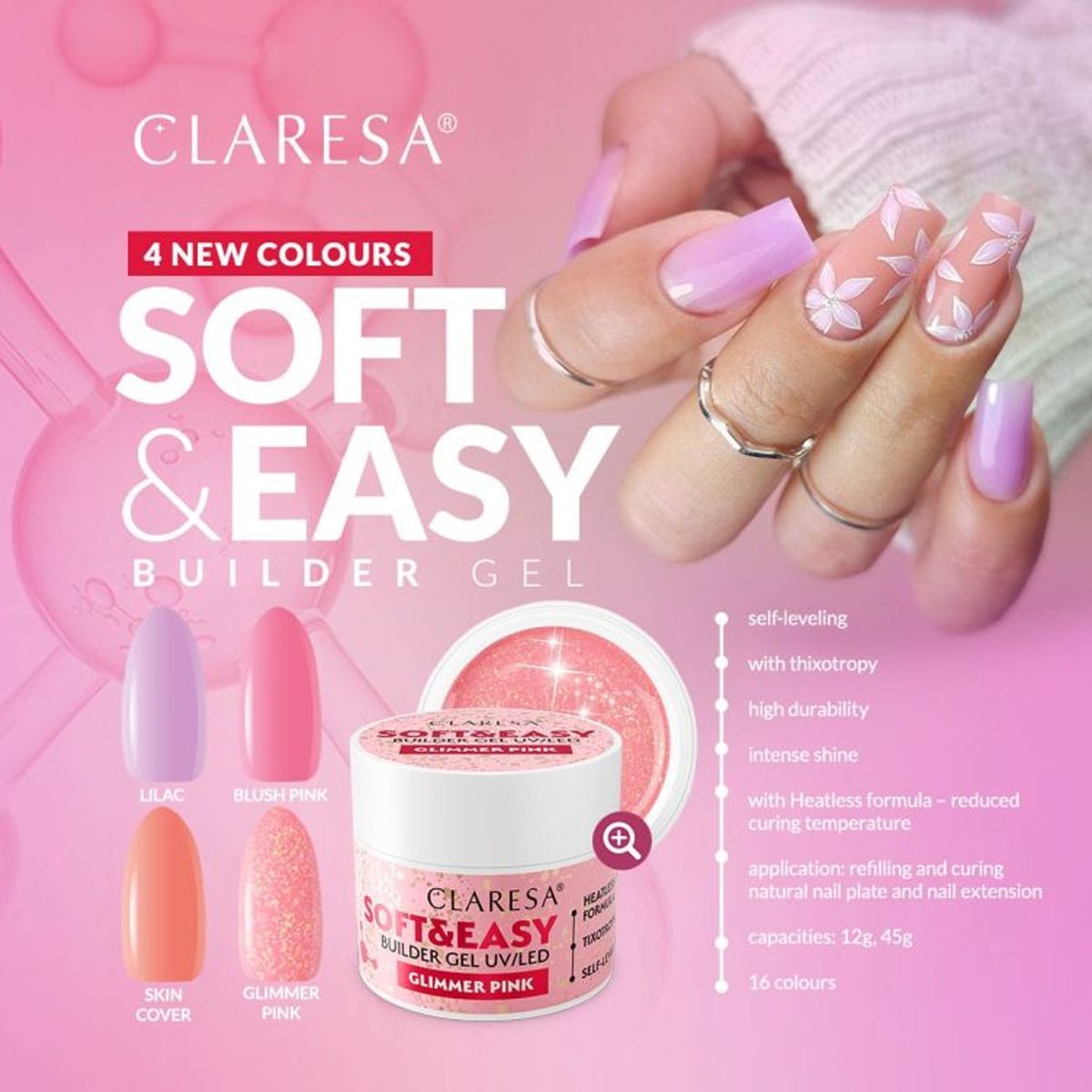 Claresa Keratin Soft Easy Builder Gel Glimmer Pink 12gr.