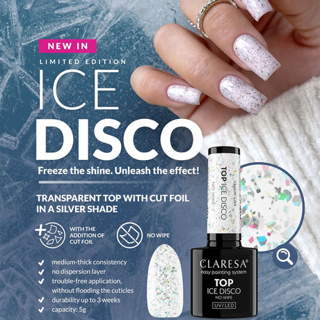 Claresa Top Coat, nicht abwischbar, Ice Disco, 5 ml