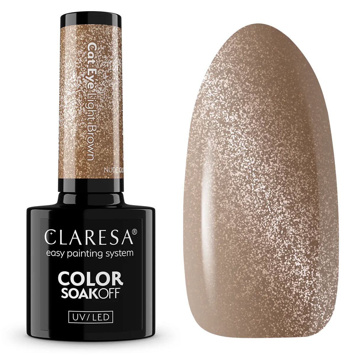 Claresa UV-LED-Gel-Nagellack, 5 ml, Nude Glow – Katzenaugen-Hellbraun