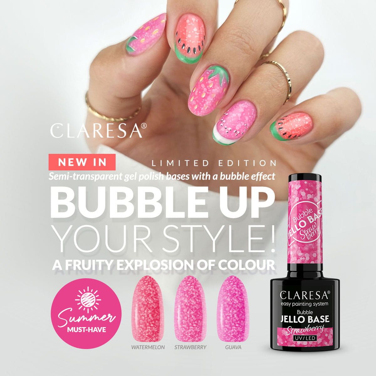 Claresa Bubble Jello Basislack Erdbeere 5 ml