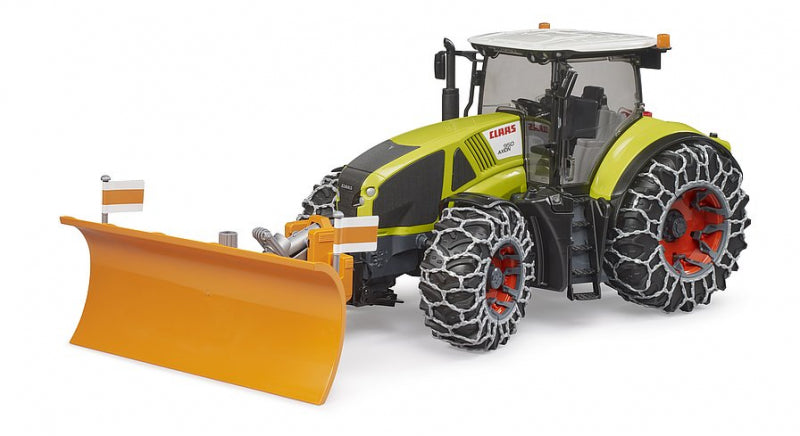 Bruder Traktor Claas Axion 950 mit Schneeketten und Pflugschild