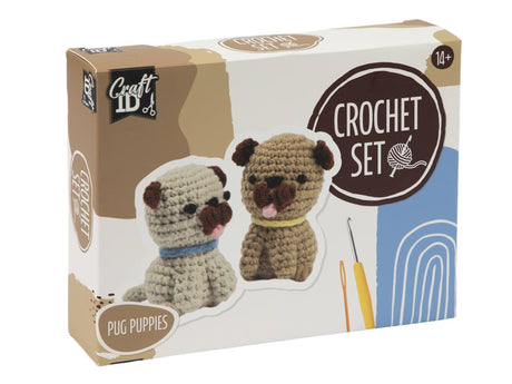 Craft id haken hobbypakket pug hond 2-delig 13x6,5x10,5 cm
