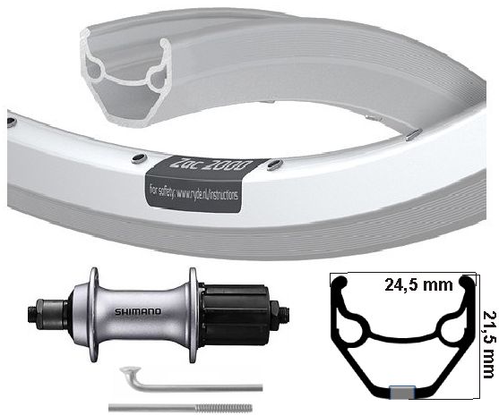 Kgs Hinterrad 28 Zoll (622) Felge ZAC 2000 421 Silber 8–10 Gang-Ausfallende