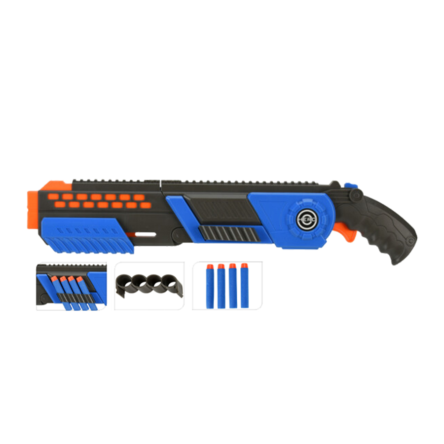 Dart gun shotgun met 4 darts blauw 47,5cm