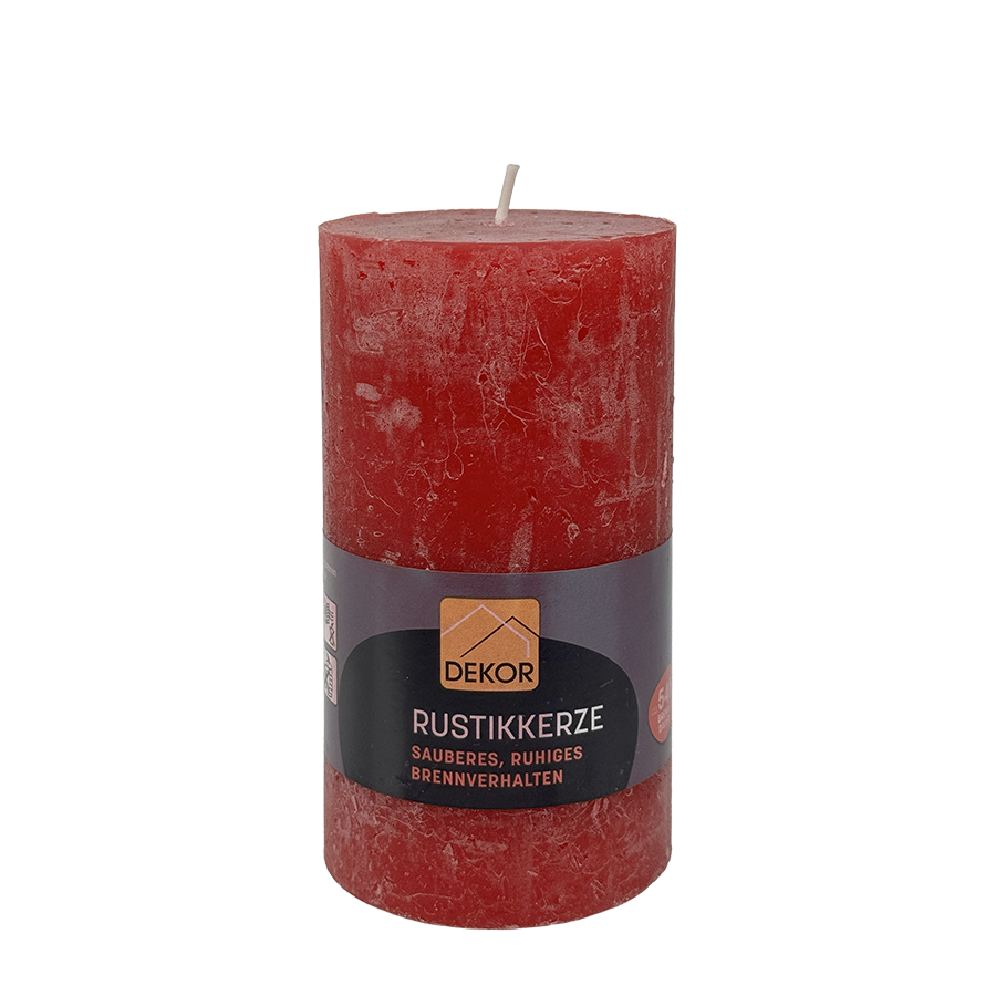Dekor rustikale Stumpenkerze rot 130 68mm