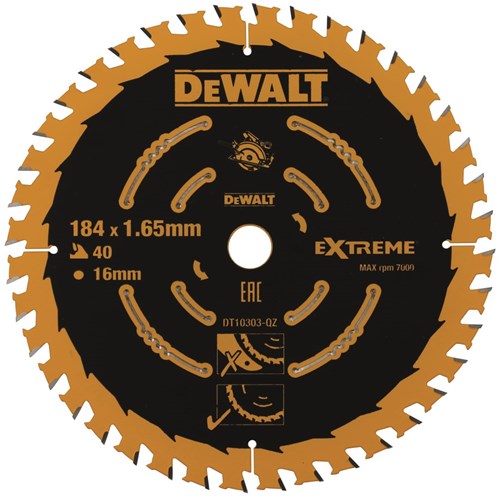 Dewalt Zubehör Kreissägeblatt 184 x 16 x 40 Zähne, Finish, Kerbe 1,65 mm – dt10303-qz