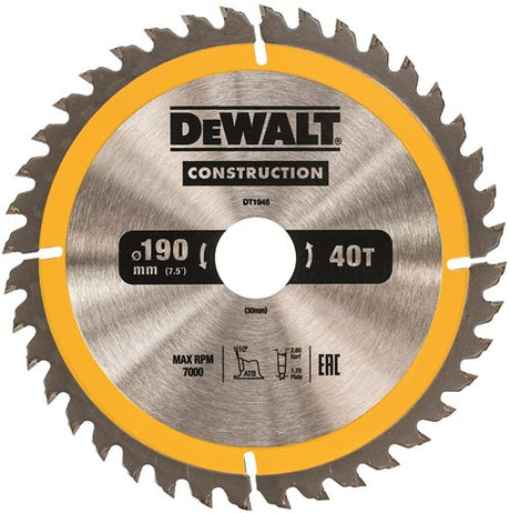 Dewalt Zubehör Kreissägeblatt 190 x 30 x 40 Zähne, positiv 10°, Kerbe 2,6 mm – dt1945-qz