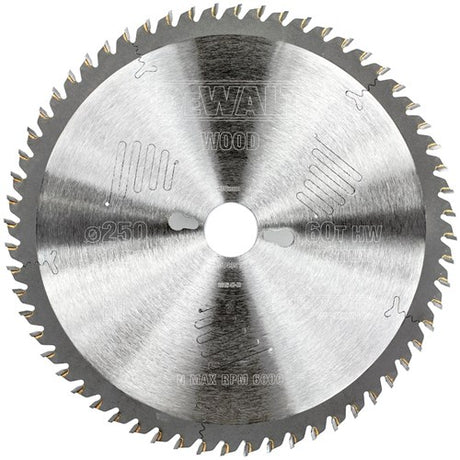 Dewalt Zubehör Kreissägeblatt 250 x 30 x 60 Zähne, Wechselzahnung, positiv 10°, Kerbe 3,0 mm – dt4351-qz