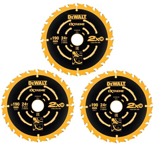 Dewalt Zubehör dt10399-qz Kreissägeblätter | 190mm | 24 t | extreme Rahmung | 3 Stück - dt10399-qz