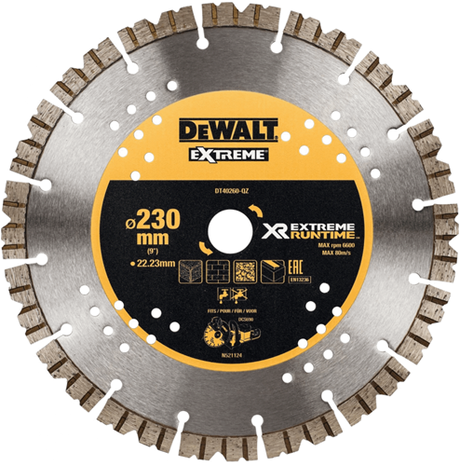 Dewalt Zubehör Extreme Runtime Diamanttrennscheibe, segmentiert, ø230 mm 22,2 mm (dcs690) – dt40260-qz