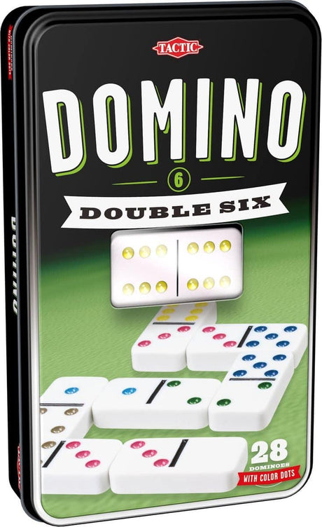 Tactic Domino Double Six – Brettspiel – Luxusdose – klassisches Dominospiel mit farbigen Steinen – ab 7 Jahren – 2 oder mehr Spieler