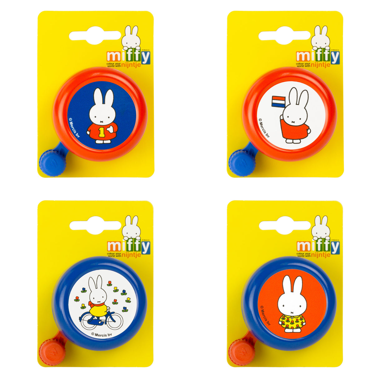 Widek b.v. Widek Miffy Fahrradklingel-Sortiment in Orange und Blau mit 4 verschiedenen Aufklebern auf Karte
