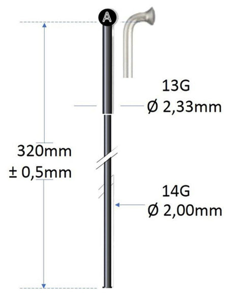 Alpina Spaak Black Edelstahl 13G 320 mm Ø2,00 mm für Spoke Machine P 100