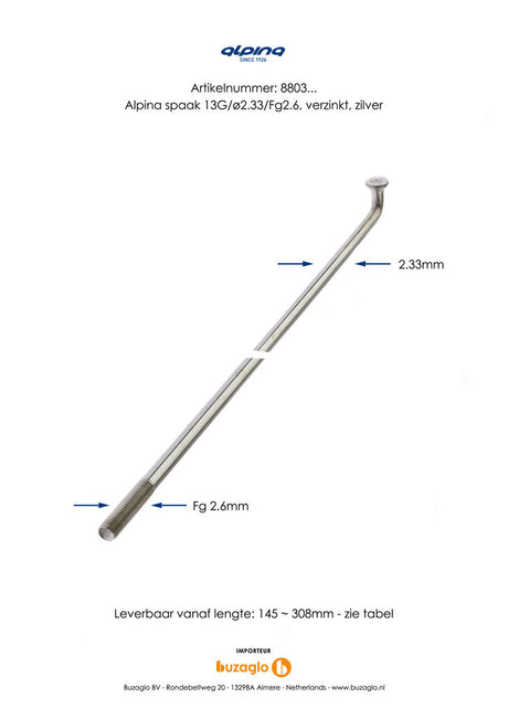 Alpina 13G (2,34 mm) 282 mm Zink (P36)