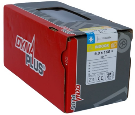 Dynaplus houtbouwschroef verzinkt tellerkop deeldraad +snijpunt torx tx30 6.0x160 80 | 50 stuks - 0286.01.51201