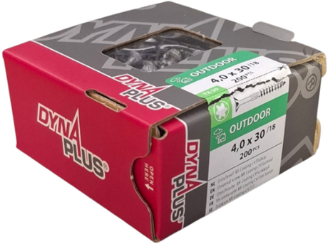 Dynaplus unischroef spaanplaatschroef ar-coating platkop deeldraad torx tx20 4.0x30 18 | 200 stuks - 0281.08.25202