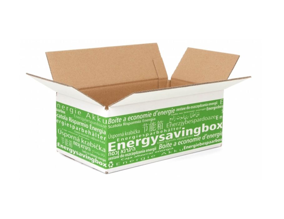 Energiesparbox mit Aufdruck