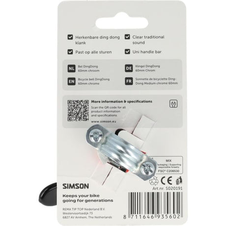 Rema Tip Top Niederlande b.v. Simson Klingel Dingdong Medium Chrom 60mm