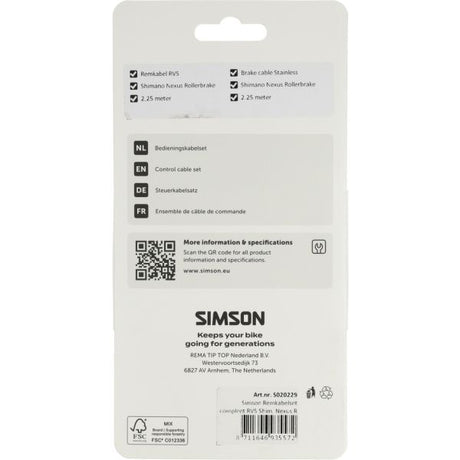Simson Bremskabelsatz komplett mit Shim aus Edelstahl. Nexus Rollerbr. schwarz