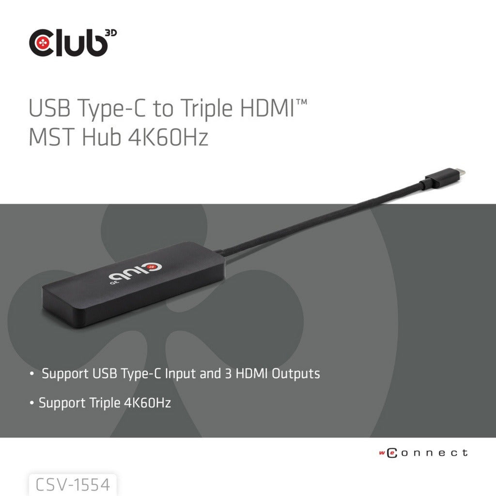 Club 3D USB-C auf Triple HDMI MST Hub 4K60Hz Adapter (Schwarz)