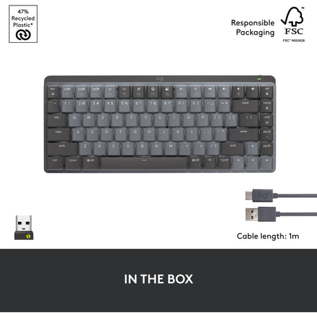 Mechanische Mini-Tastatur Logitech MX (schwarz, US-internationales Layout (QWERTY), GL-taktil, 80 % (TKL), Bluetooth)