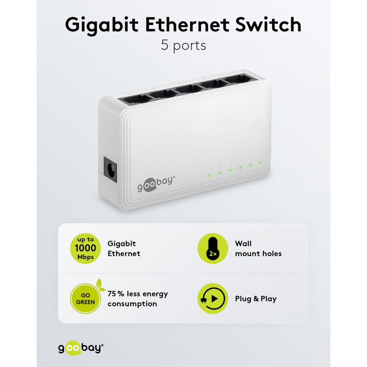 Goobay 5-poort gigabit ethernet switch (wit)