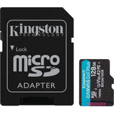 Kingston Leinwand los! plus microSDXC 128 GB Speicherkarte (schwarz, inkl. Adapter, Klasse 10, UHS-I U3, V30, A2)