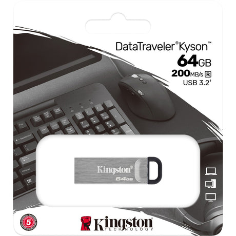 Kingston DTKN 64 GB Data Traveler Kyson, 64 GB, USB 3.2, 200 60 MB s, ohne Kappe, Silber