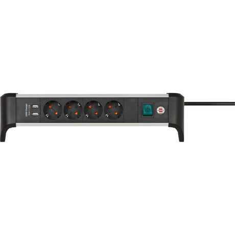 Brennerstuhl Aluminium-Office-Line-Steckdosenleiste mit USB-Ladefunktion, 4-fach schaltende Steckdosenleiste