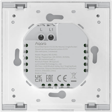 Aqara intelligenter Wandschalter h1 (kein Neutralleiter, einzelne Wippe) – Zigbee 3.0 – Einzelschalter – ohne Neutralleiter