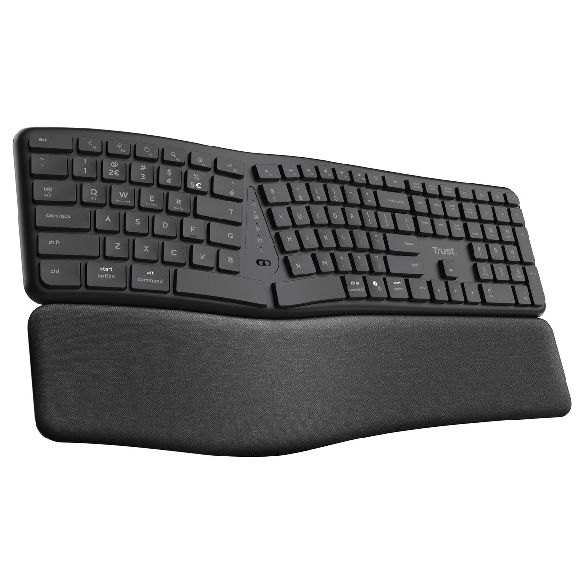 Trust Keyra ergonomische kabellose Tastatur (schwarz, US-Layout (QWERTY), 100 %, 2,4 GHz USB | Bluetooth)
