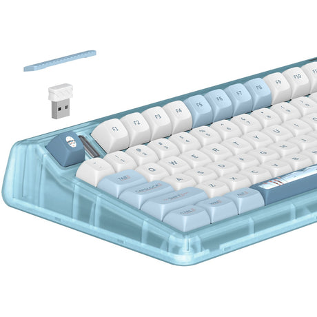 Iqunix OG80 Wintertide kabellose mechanische Tastatur (hellblau, US-Layout (QWERTY), Iqunix Moonstone Turbo, 80 % (TKL), RGB-LEDs, Hot-Swap-fähig, PBT, 2,4 GHz | Bluetooth 5.1 | USB-C)