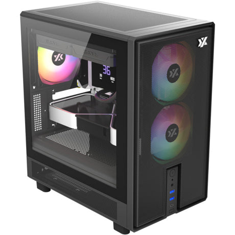 Xyz PC Gear Atom Midi-Tower-Gehäuse (schwarz | 2x USB-A | 1x USB-C | gehärtetes Glas)