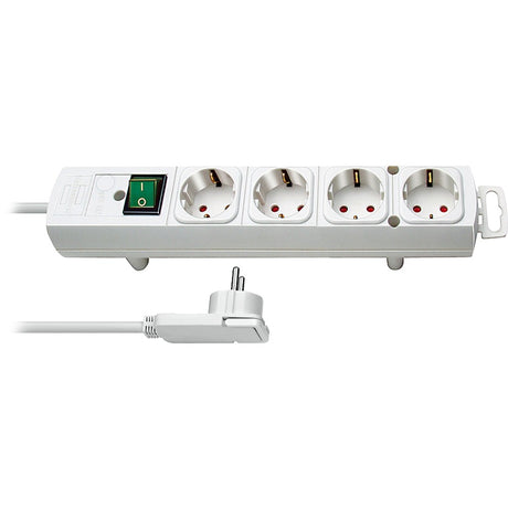 Brennerstuhl Comfort-Line Plus Steckdosenleiste 4-fach (mit Flachstecker, Schalter, 2 m Kabel und extra großen Abständen zu den Steckdosen) Farbe: Weiß