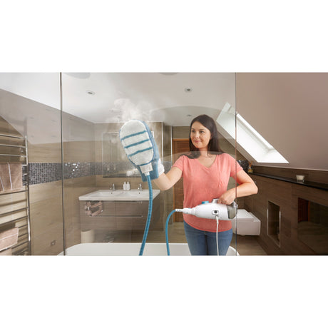 Black+Decker 1600 W Steam-Mop BHSM1615DAM-QS Dampfreiniger (weiß blau, inkl. Steamitt, Delta-Fuß und 17 Zubehörteile)