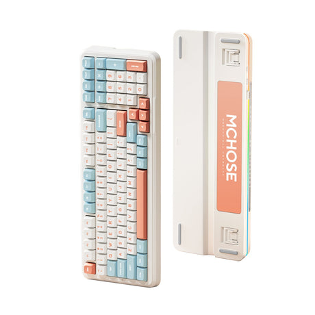 Mchose K99 Horizon Orange Hyacinth Kabellose mechanische RGB-Tastatur mit Dichtungsmontage (weiß, US-Layout (Qwerty), KTT Hyacinth, RGB, Hot Swap, Double-Shot PBT, kabellos | Bluetooth | USB-C)