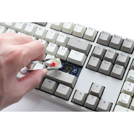 Mechanische Vintage-Tastatur von Ducky Origin (grau, US-Layout (QWERTY), Cherry MX Silent Red, 100 %, Hot-Swap, PBT-Double-Shot-Tastenkappen)