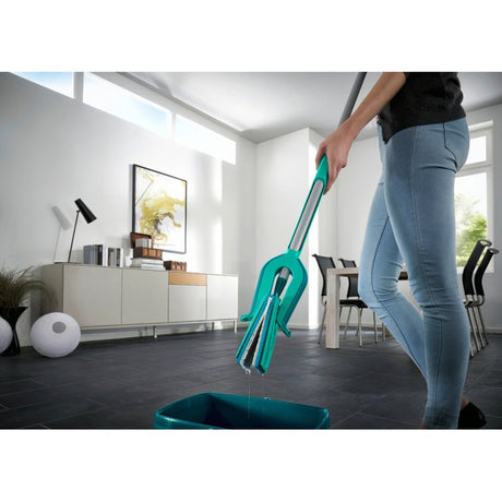 Leifheit Picobello Bodenwischer S Micro Duo mit Stiel – 27 cm Wischbreite – Türkis – Grau