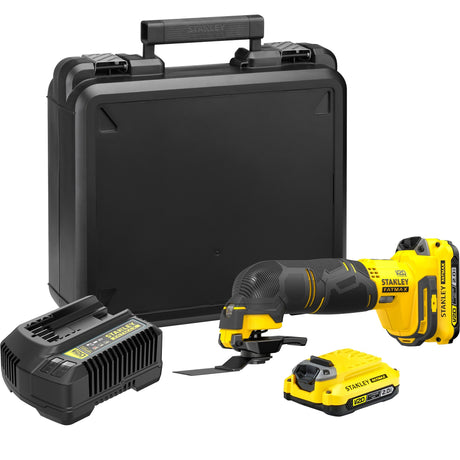 Stanley Fatmax V20 18 V Multitool Multifunktionswerkzeug (gelb schwarz, Koffer, 2 Akkus (2,0 Ah) und Ladegerät (2 A) im Lieferumfang enthalten)